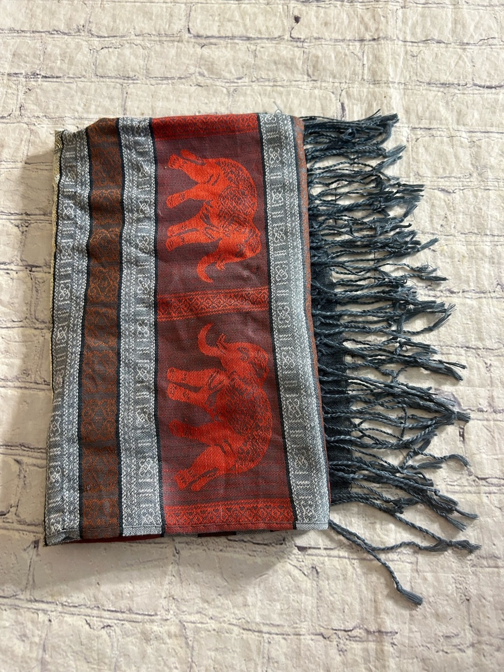 PASHMINA 100% CASHMERE ETHNIC PRINT WRAP SCARF MULTI COLORED WITH FRINGE O/S